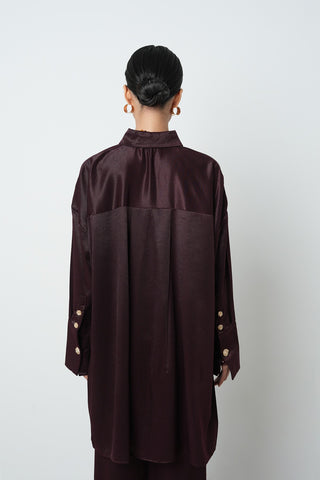 Kadın Düz Renk Oversize Uzun Tesettür Gömlek