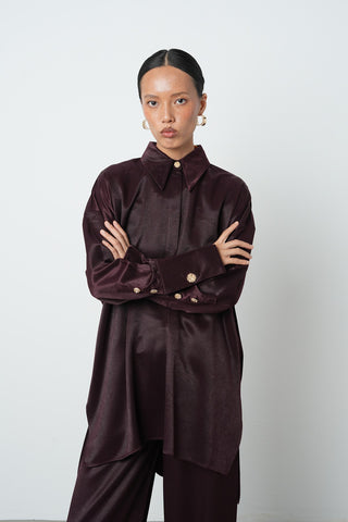 Kadın Düz Renk Oversize Uzun Tesettür Gömlek