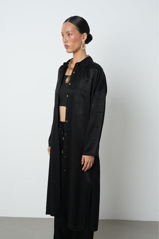 Kadın Siyah Renk Desenli Uzun Tunik Tesettür Gömlek - Elbise