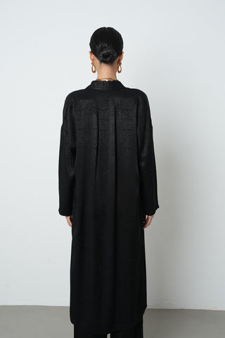 Kadın Siyah Renk Desenli Uzun Tunik Tesettür Gömlek - Elbise