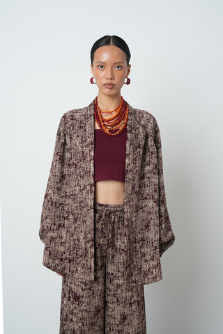 Kadın Bordo Renk Kırçıllı Oversize Kesim Tesettür Kimono