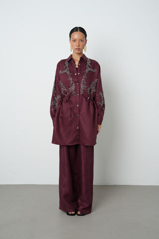 Kadın Boncuk İşlemeli Belden Büzgülü Çıtçıt Kapamalı Ceket