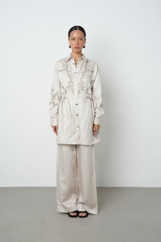 Kadın Boncuk İşlemeli Belden Büzgülü Çıtçıt Kapamalı Ceket