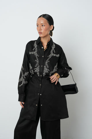 Kadın Boncuk İşlemeli Belden Büzgülü Çıtçıt Kapamalı Ceket