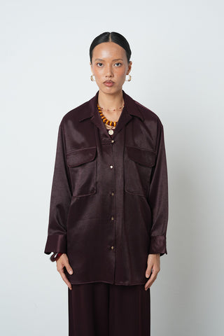 Kadın Düz Renk Çift Cepli Altın Düğme Detaylı Gömlek