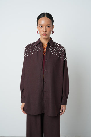 Kadın Robası Taş İşlemeli Oversize Kesim Tesettür Gömlek