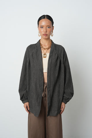 Kadın Soğuk Kahve Oversize Kesim Desenli Tesettür Kimono