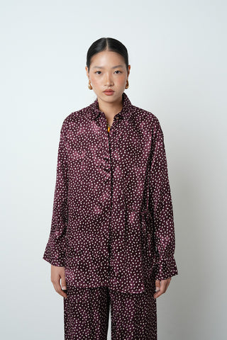 Kadın Bordo Renk Desenli Yandan Bağlamalı Gömlek