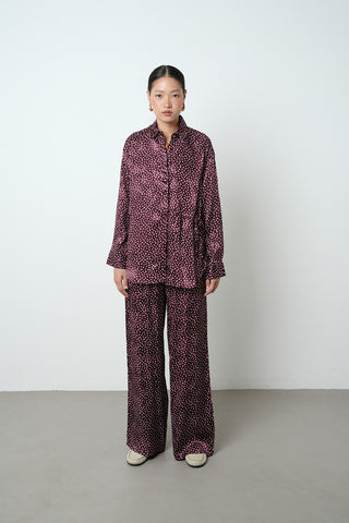 Kadın Bordo Renk Desenli Yandan Bağlamalı Gömlek