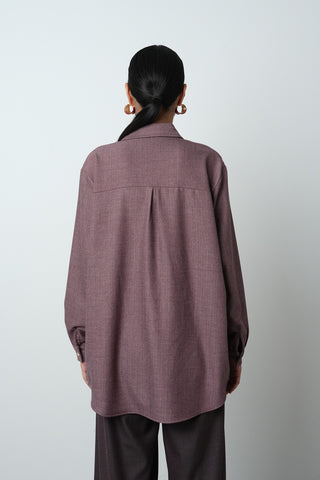 Kadın Bordo Renk Düz Altın Düğme Detaylı Oversize Tesettür Gömlek