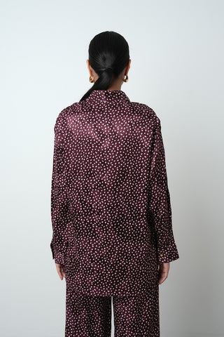 Kadın Bordo Renk Desenli Yandan Bağlamalı Gömlek