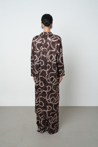 Kadın Kahverengi Desenli Uzun Tunik Tesettür Gömlek - Elbise