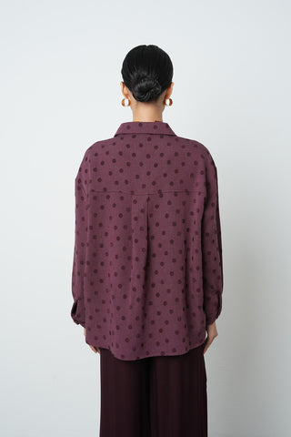 Kadın Bordo Renk Çift Cepli Puantiye Desenli Gömlek - Ceket